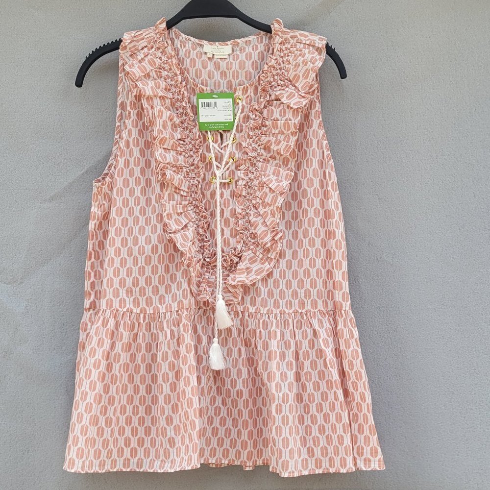 Kate Spade Arrow Stripe Lace-Up sleeveless Top ruffle front detail NEW
